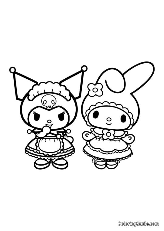 Kuromi y My Melody en Vestidos - Página para Colorear