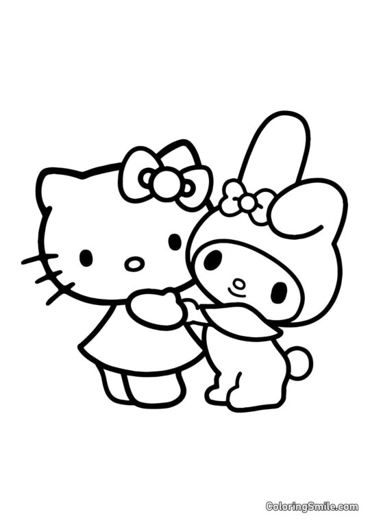 Hello Kitty y My Melody - Página para Colorear