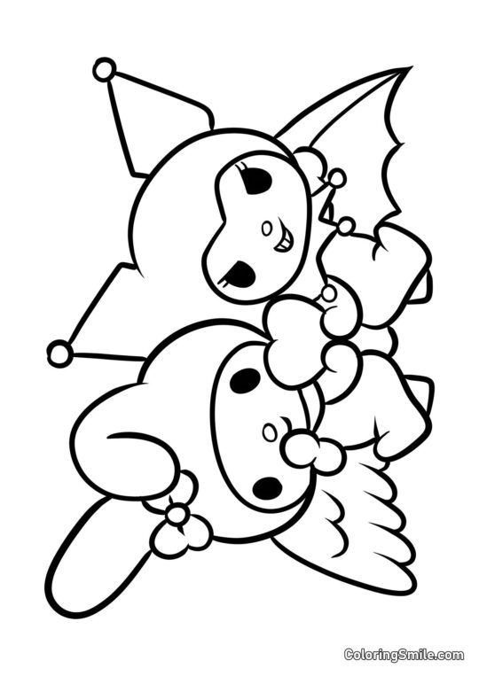 Kuromi Diablo y My Melody Ángel - Página para Colorear