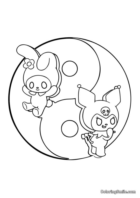 Yin-Yang Kuromi y My Melody - Página para Colorear