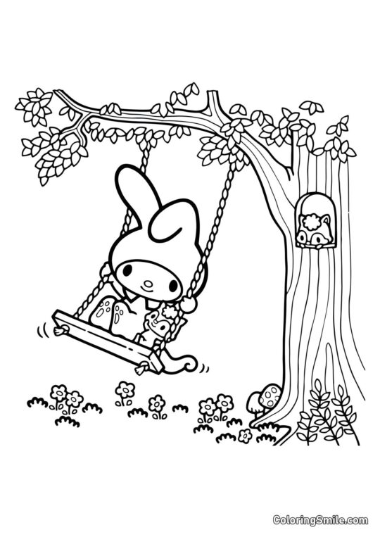 My Melody en Columpios - Página para Colorear