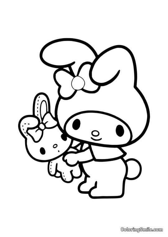 My Melody con Conejito de Peluche - Página para Colorear