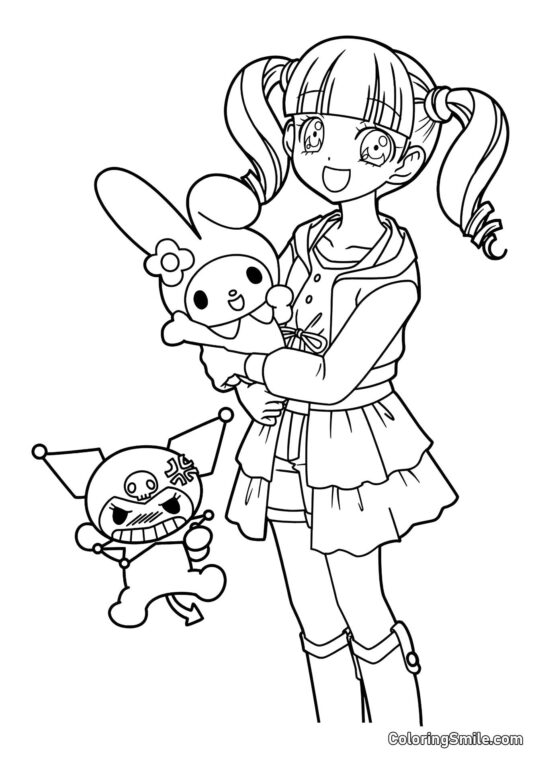 My Melody, Kuromi y Uta Yumeno - Página para Colorear