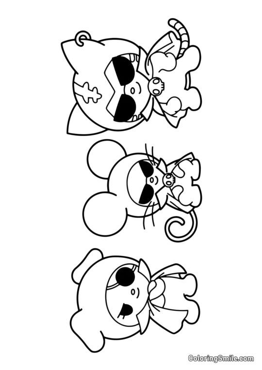 Wanmi, Chumi y Nyanni de la Pandilla de Kuromi - Página para Colorear