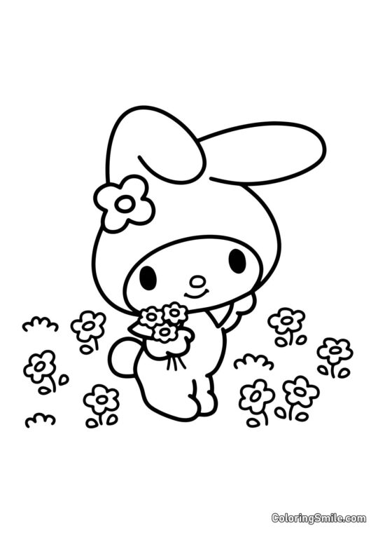 My Melody Recogiendo Flores - Página para Colorear