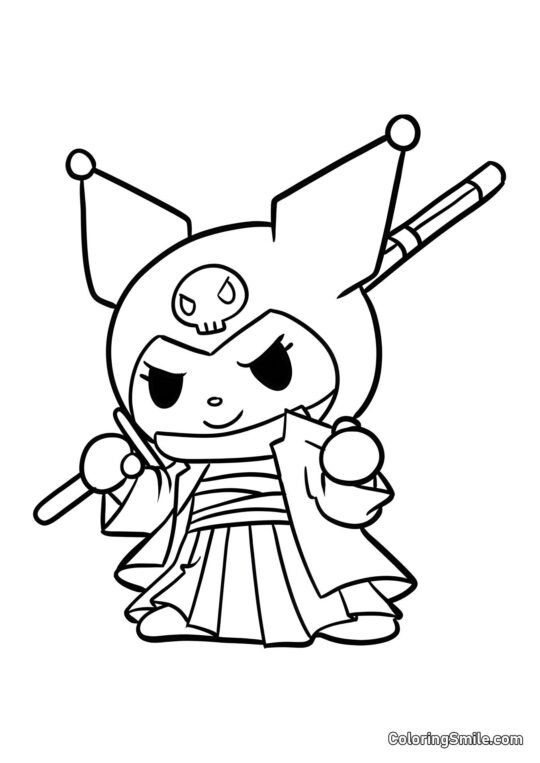 Kuromi en Traje de Samurai - Página para Colorear