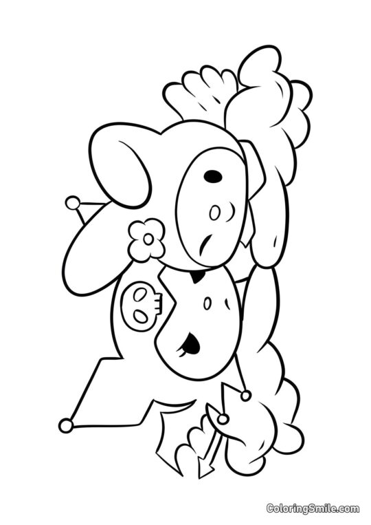 My Melody Ángel Abrazando a Kuromi Diablo - Página para Colorear