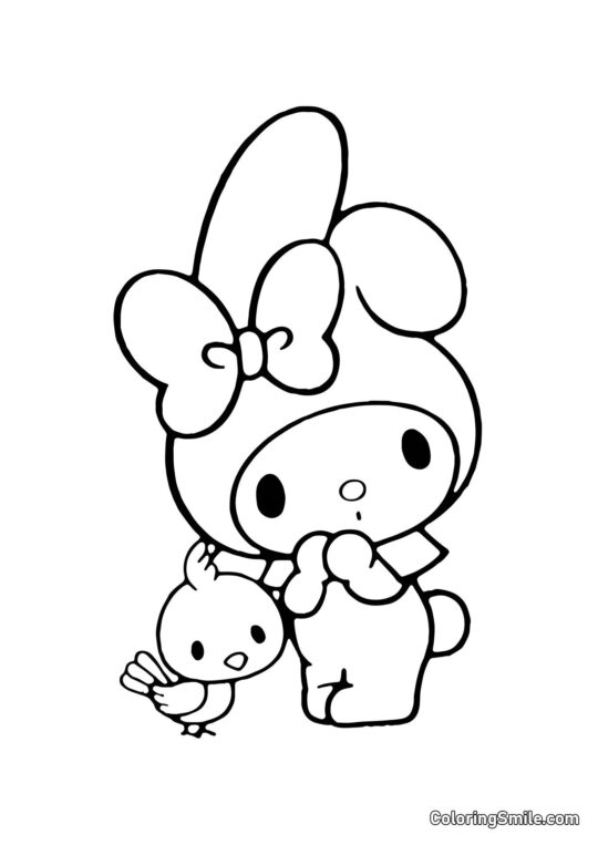 My Melody con Pajarito - Página para Colorear