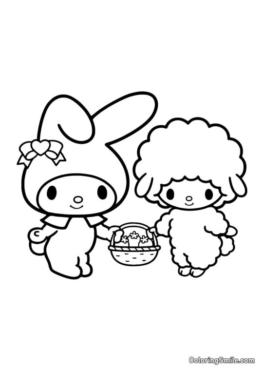 My Melody y Piano Chan - Página para Colorear