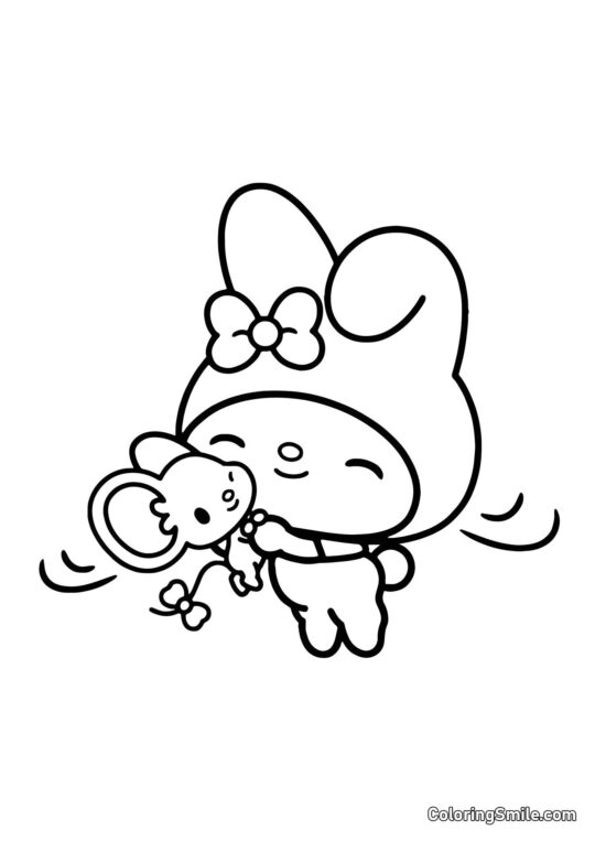 My Melody Abrazando a Fleta - Página para Colorear