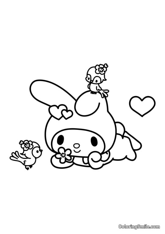 My Melody con Pájaros - Página para Colorear