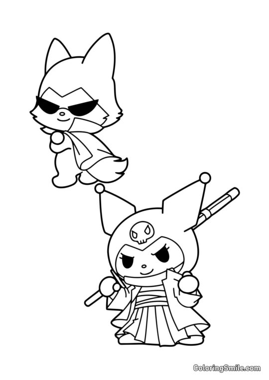 Kuromi y el Zorro Konmi - Página para Colorear