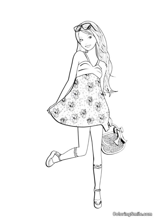 Barbie preparándose para la playa - Página para Colorear