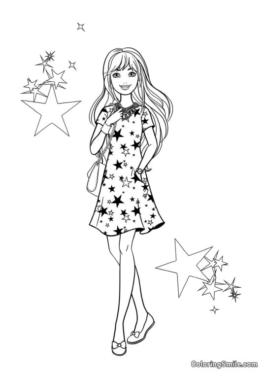 Barbie y estrellas - Página para Colorear
