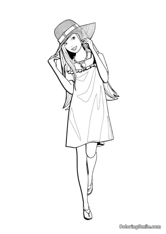 Barbie con un sombrero nuevo - Página para Colorear