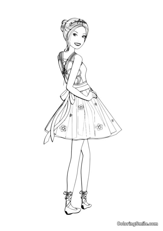 Barbie en un vestido corto - Página para Colorear