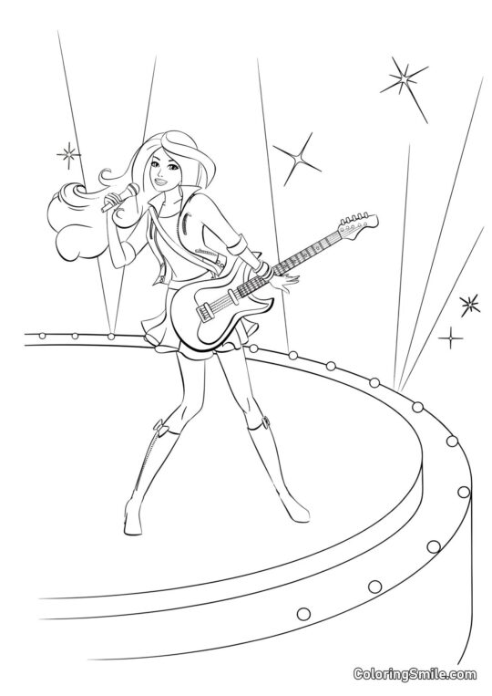 Barbie cantando y tocando la guitarra - Página para Colorear