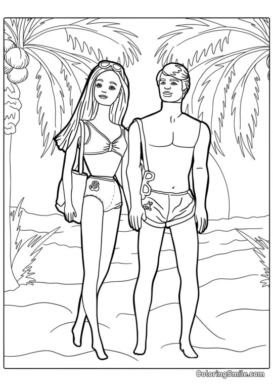 Barbie y Ken en verano - Página para Colorear