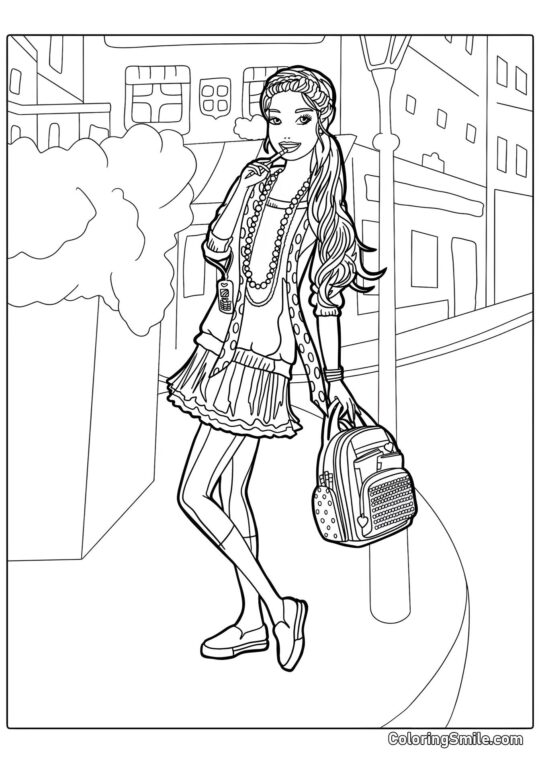 Barbie con una mochila - Página para Colorear