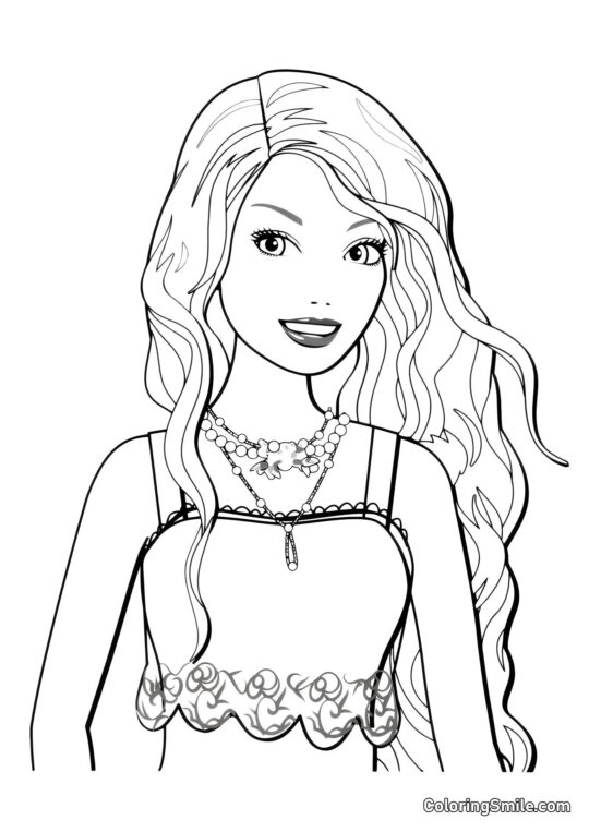 Barbie rizó su cabello - Página para Colorear