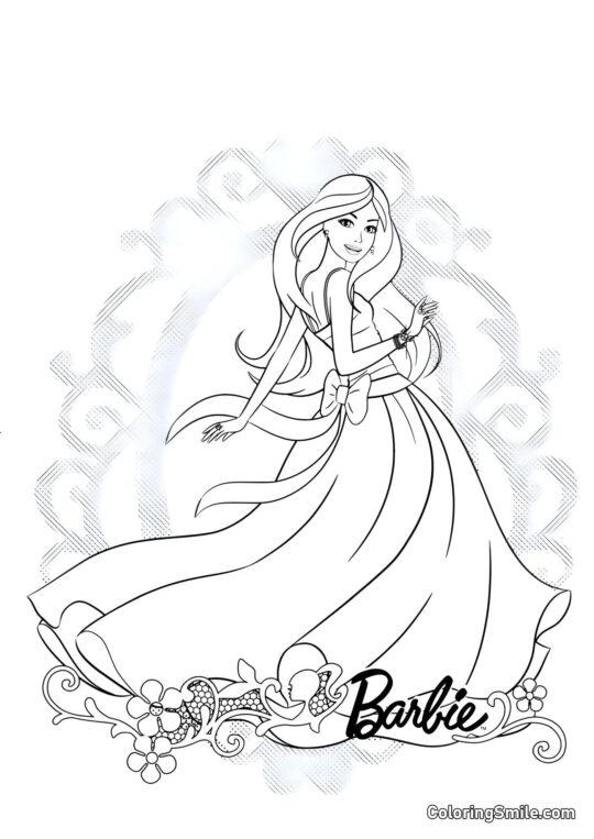 Barbie en un hermoso vestido - Página para Colorear