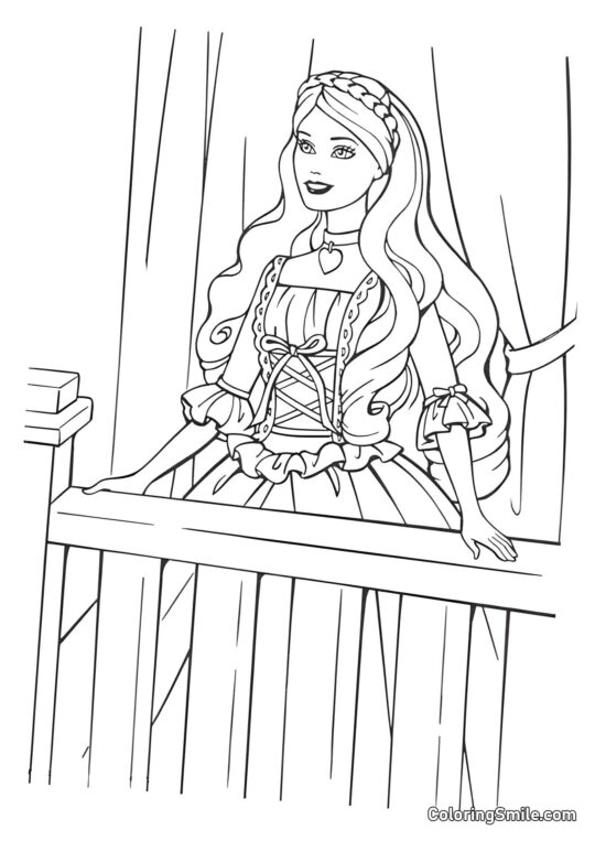 Barbie en el balcón esperando a Ken - Página para Colorear