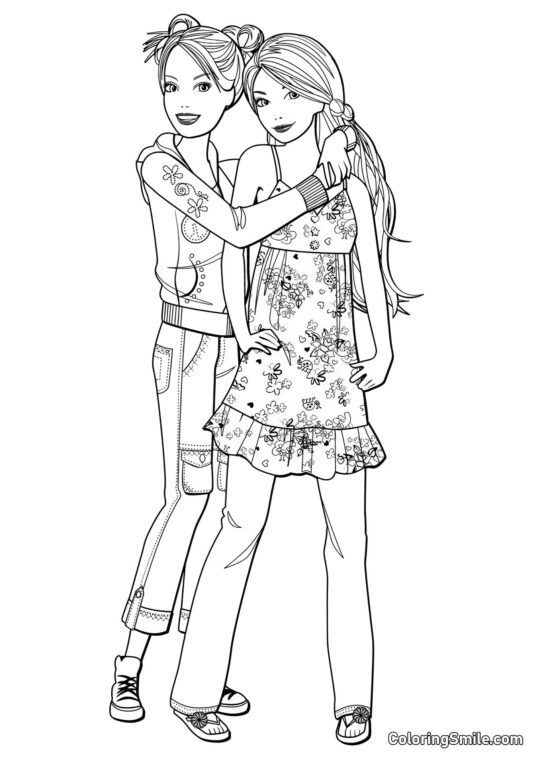 Barbie con su mejor amiga - Página para Colorear
