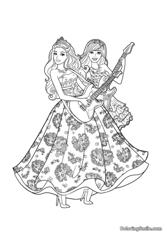 Barbie con una guitarra - Página para Colorear