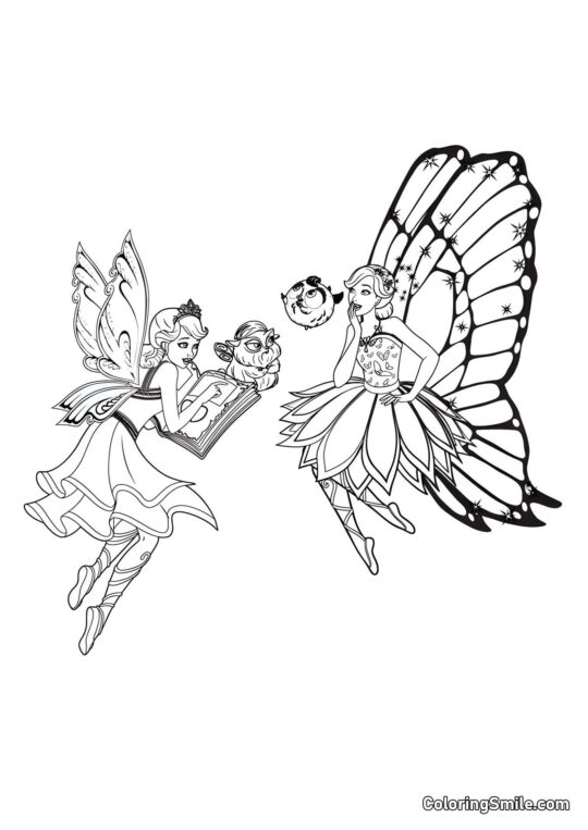 Barbie hadas con mascotas - Página para Colorear