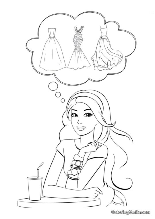 Barbie soñando con vestidos - Página para Colorear