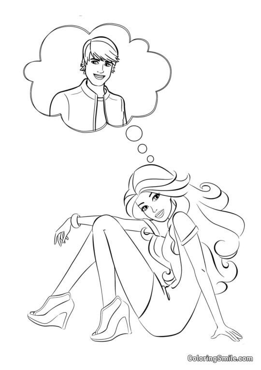 Barbie pensando en un chico - Página para Colorear