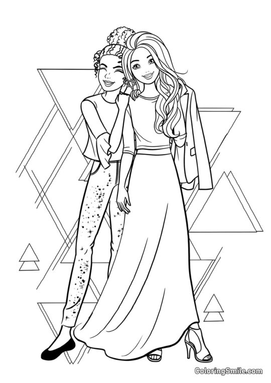 Barbie con su mejor amiga - Página para Colorear