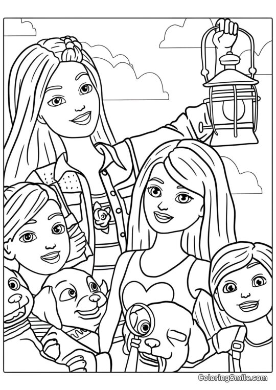 Barbie y chicas - Página para Colorear