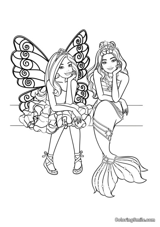Hada Barbie y Barbie sirena - Página para Colorear
