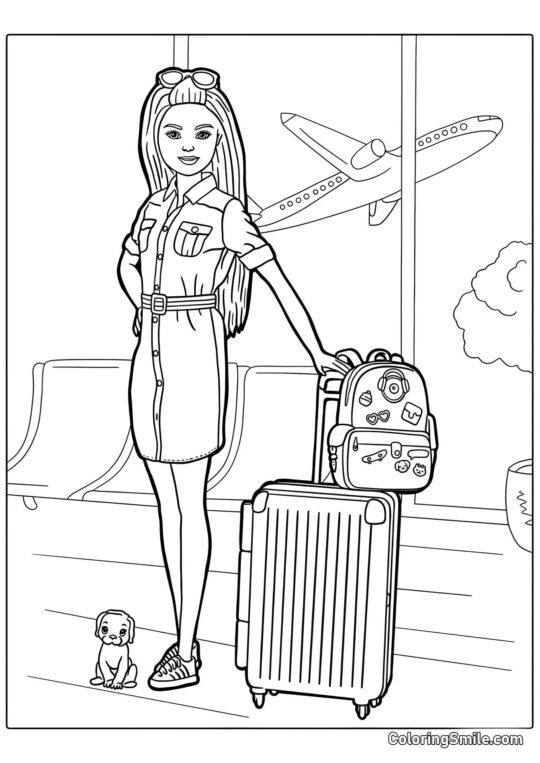 Barbie en el aeropuerto - Página para Colorear