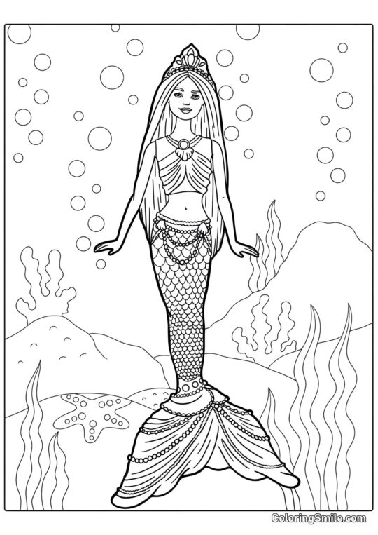 Barbie sirena bajo el agua - Página para Colorear