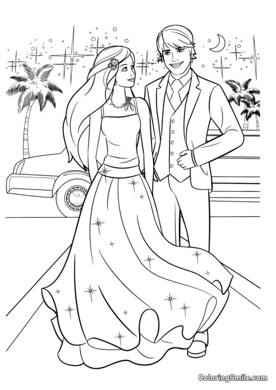 Barbie y Ken en el baile - Página para Colorear