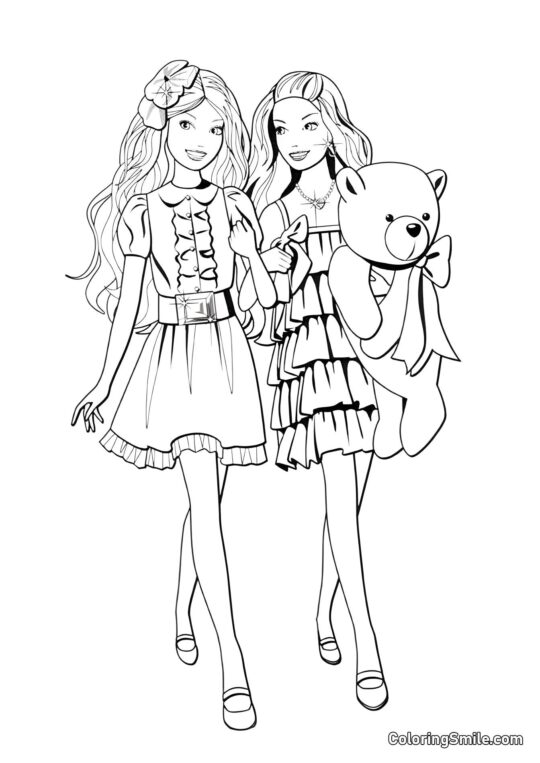 Barbie yendo a una fiesta de cumpleaños - Página para Colorear