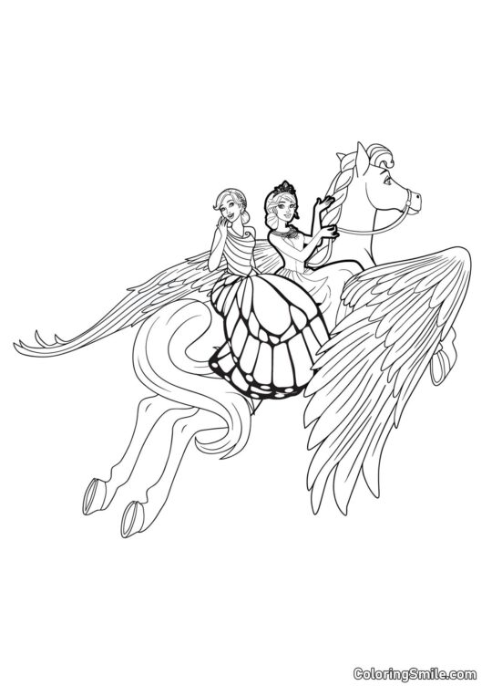 Barbie y Pegaso - Página para Colorear