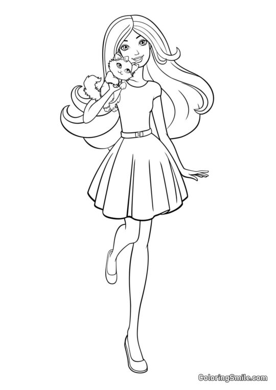 Barbie con una mascota - Página para Colorear