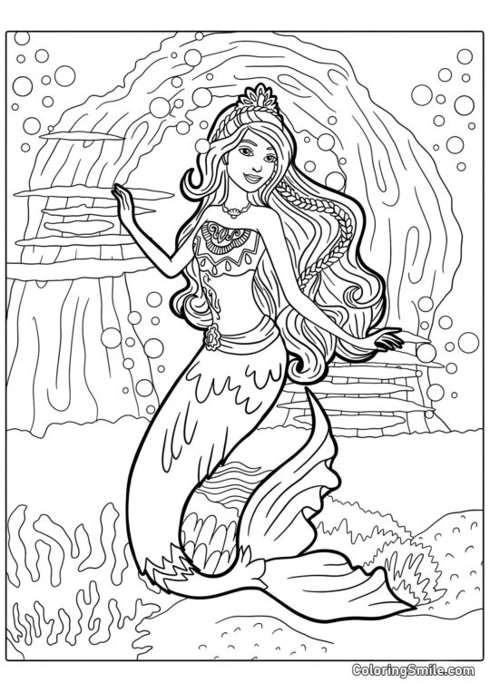 Barbie sirena en el océano - Página para Colorear