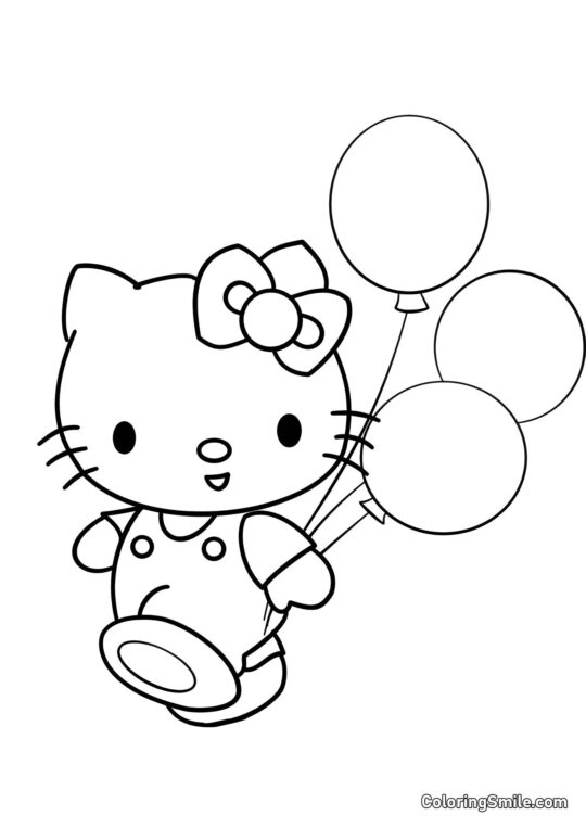 Hello Kitty y Globos - Página para Colorear