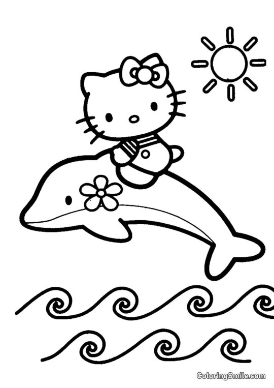 Kitty Haciendo Amistad con un Delfín - Página para Colorear