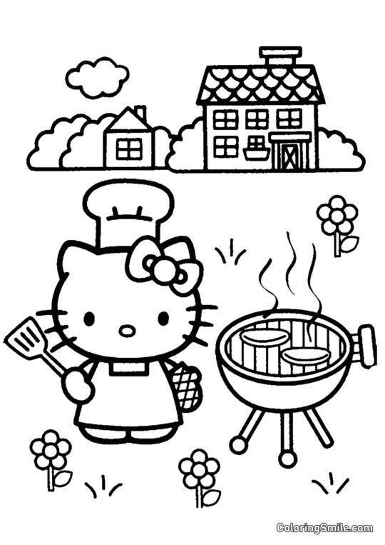 Kitty Horneando Pasteles - Página para Colorear