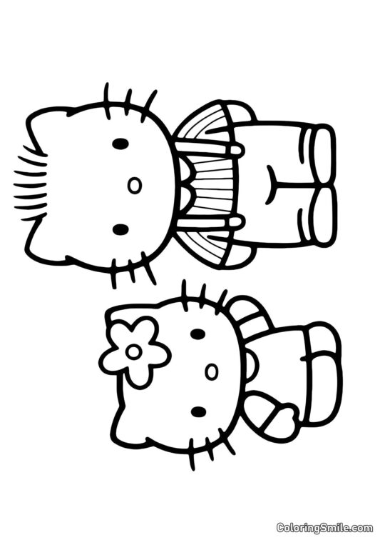 Kitty Hablando con Papá - Página para Colorear