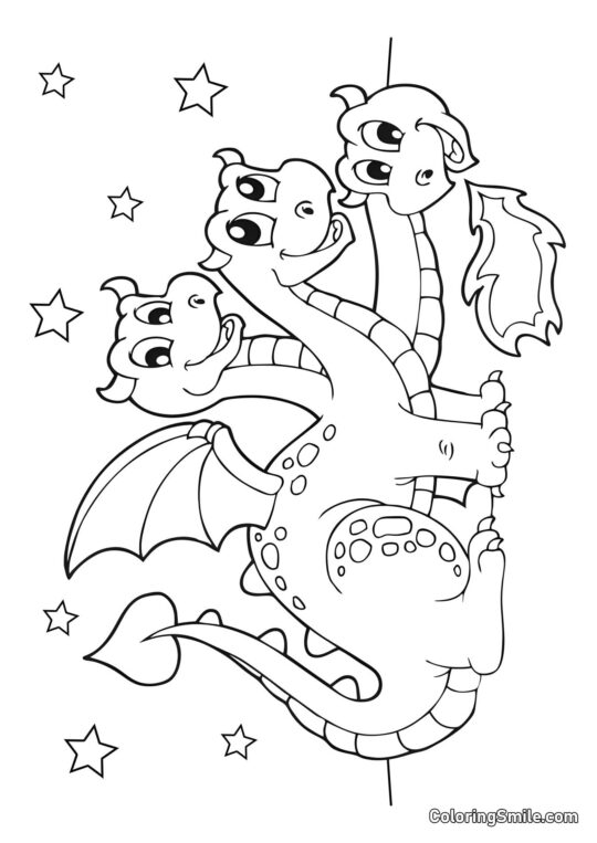 Dragón de Tres Cabezas - Página para Colorear