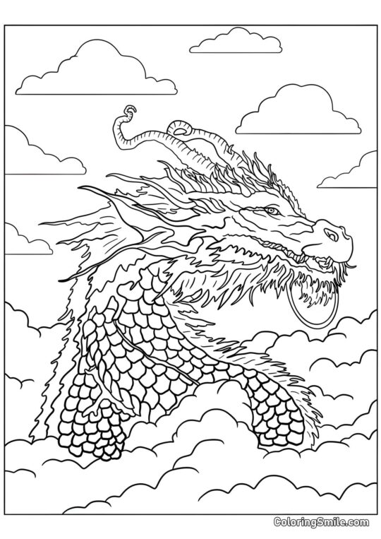 Gran Dragón en el Cielo - Página para Colorear