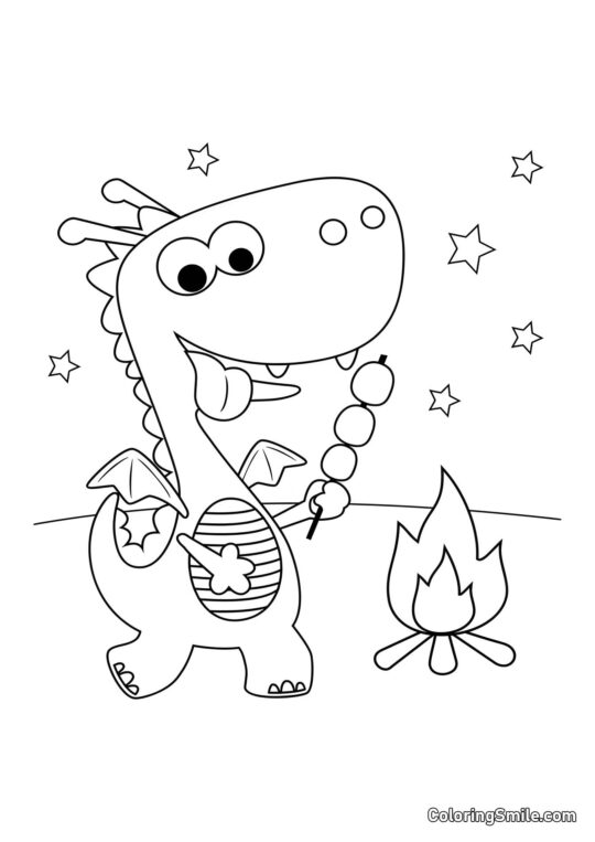 Dragón en una Caminata - Página para Colorear