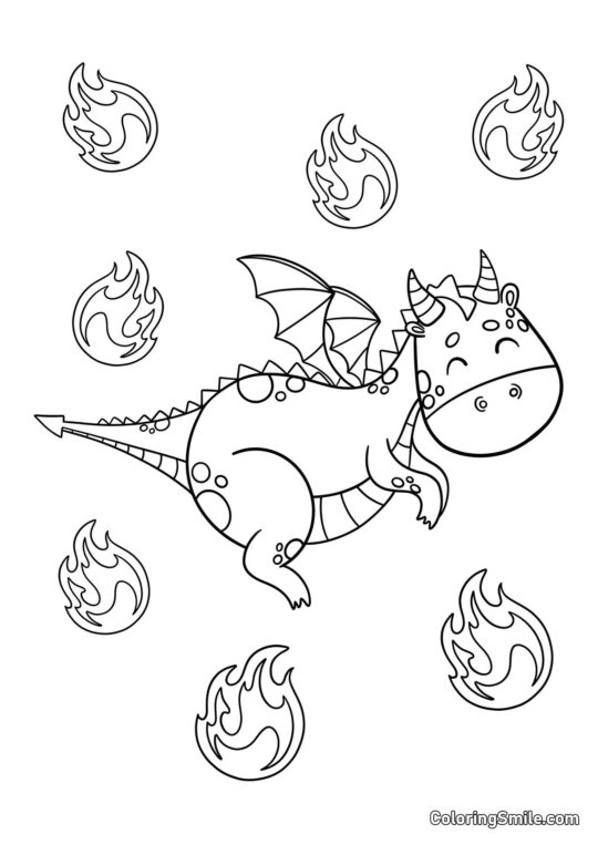 Dragón Kawaii - Página para Colorear