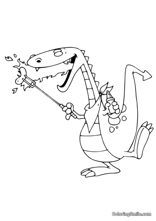 Dragón Asando una Salchicha - Página para Colorear